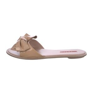 *SOLD eBay* Prada Sport patent leather bow accent slides in sand - size 38